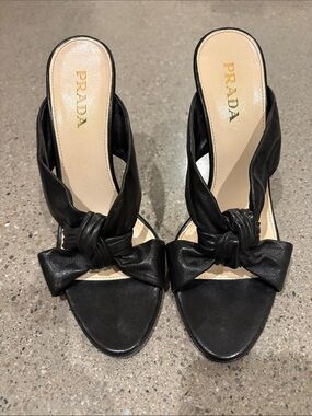 Prada Black Knotted Leather Mules